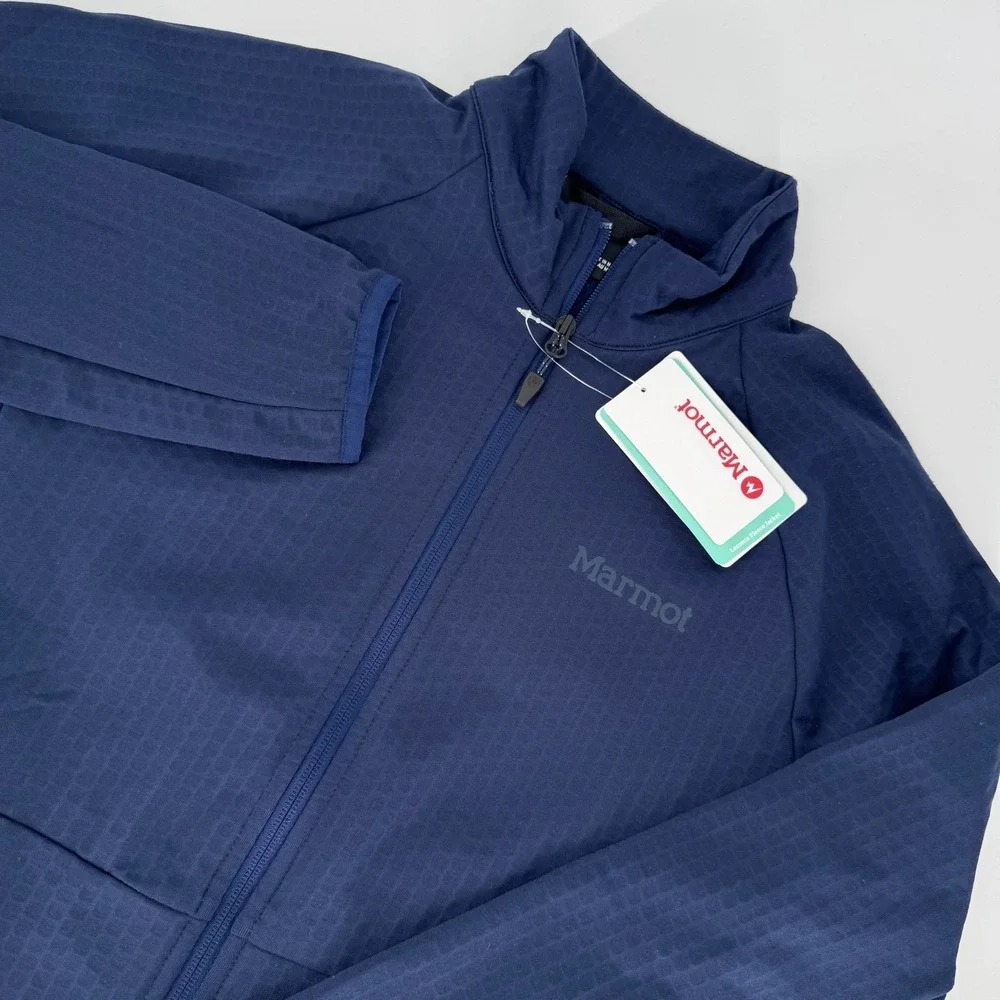 Marmot Mens Leconte Fleece Jacket Arctic Navy Blue Grid Full Zip 12770-2975 S
